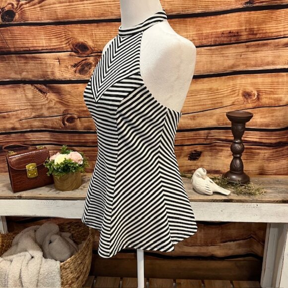 Guess Womens Black White Stripe Halter Top Size M - Picture 2 of 11